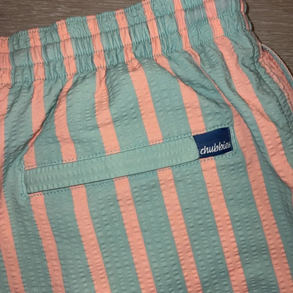 Chubbies Swim Trunks 5.5 Inch Seam Striped Men's Medium Green Pink